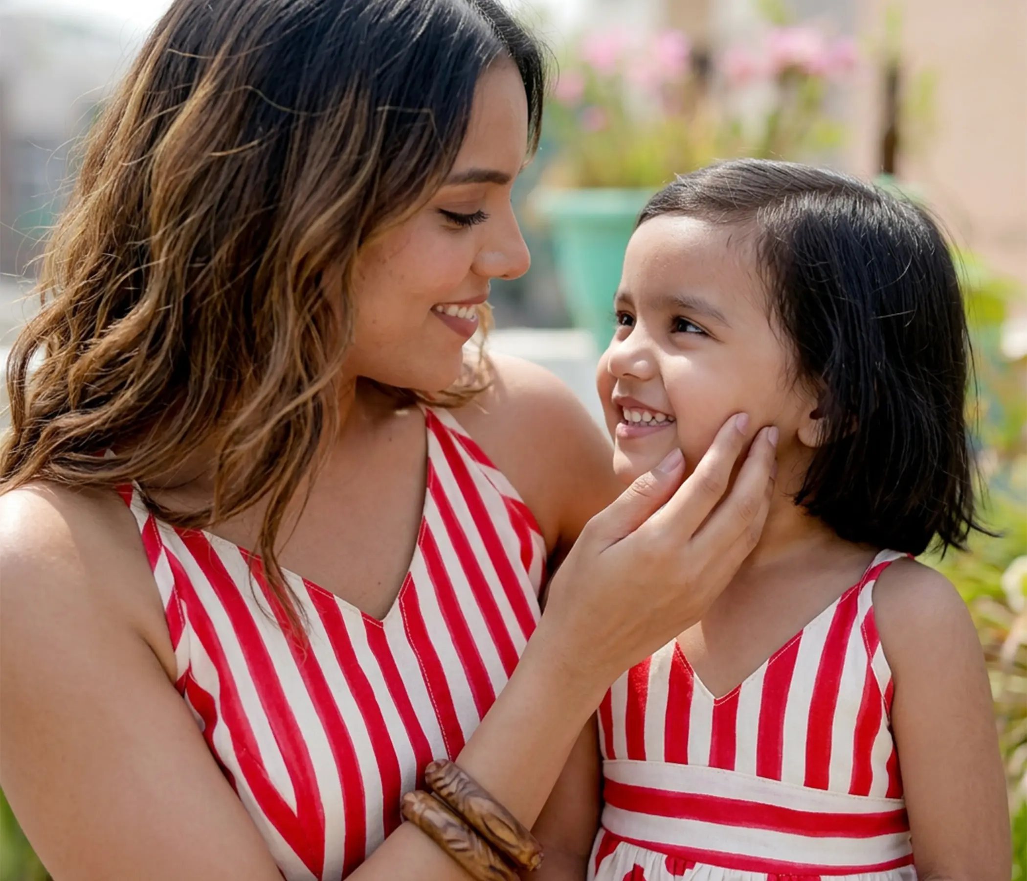 Hand Painted Red and White Polka Dot Mother Daughter Twinning Dress Set